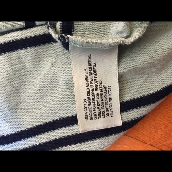 navy and pale green striped v-neck t-shirt - Picture 4 of 4